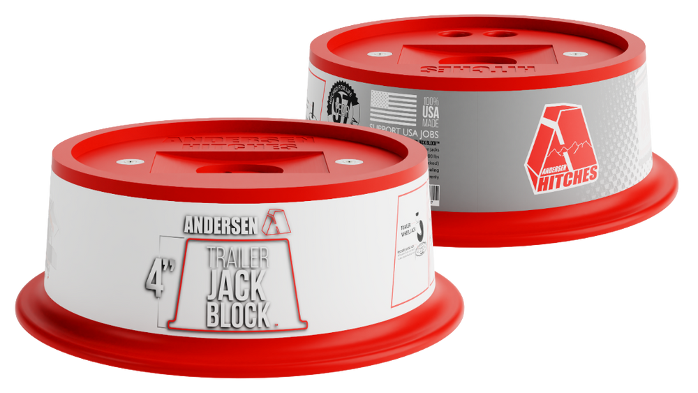 Andersen Hitches 4 Inch Trailer Jack Block. Showing both sides of the jack block.