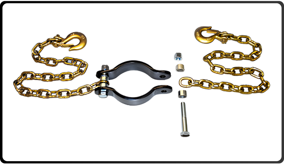 SAFETY CHAINS FOR RANCH HITCH ADAPTER ONLY on white background with border