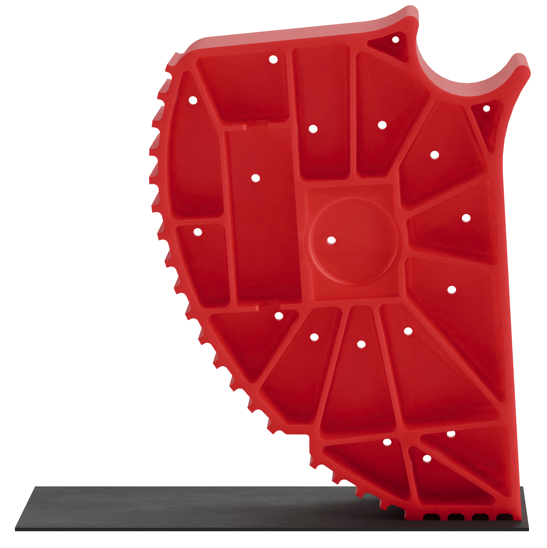 The Andersen Single Axle Rapid Jack (S.A.R.J) in an upright position. Transparent background. Also shows rubber pad/mat under to help add grip.