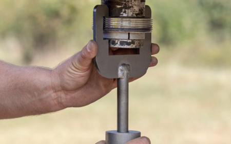 Installing an Andersen Ranch Hitch 5th wheel to gooseneck adapter using the #3103 Slide Hammer tool to secure the split collar halves to the trailer kingpin.