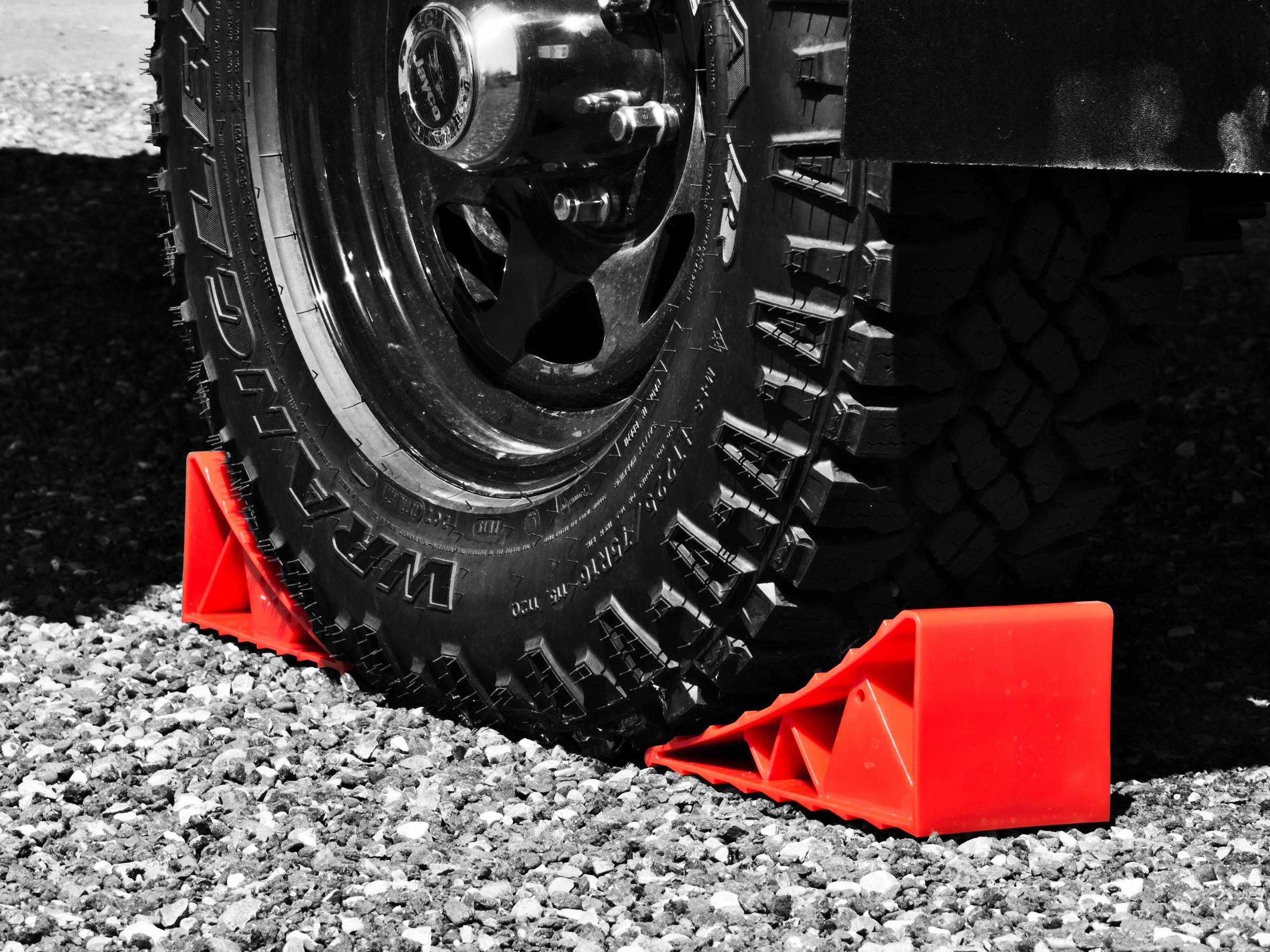 black white TuffChock wnder trailer wheel